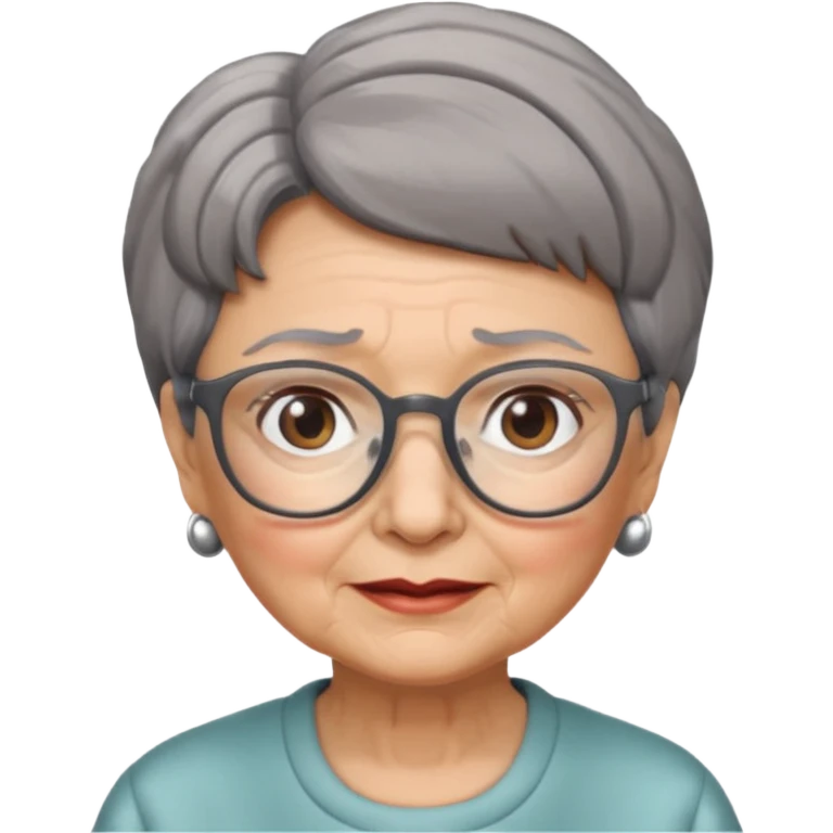 grandma, short gray and brown  hair and glasses emoji