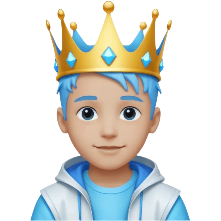 boy neon cyberpunk light blue happy crown white and blue emoji