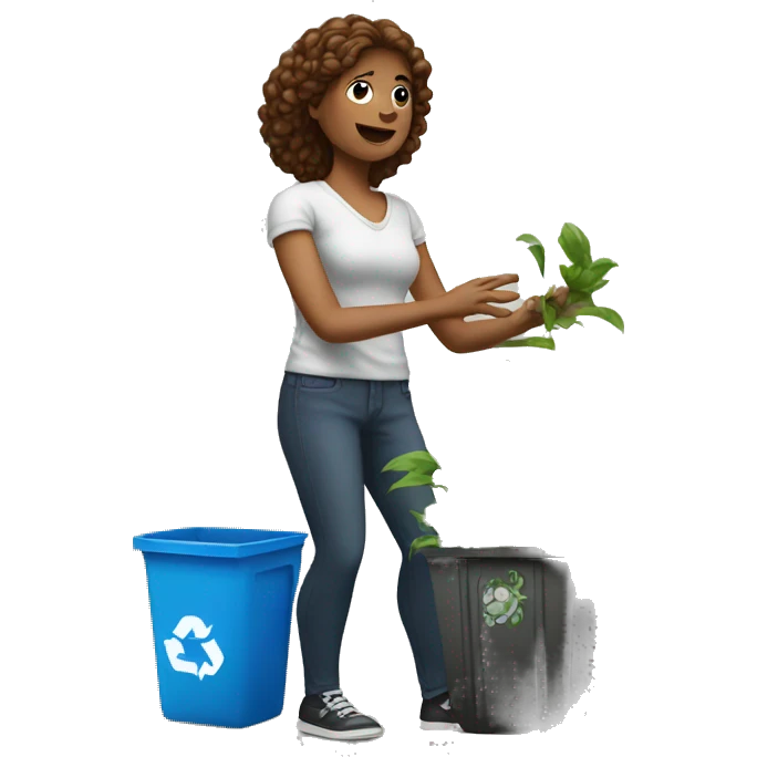 "White woman throwing a plant in the trash."
 emoji