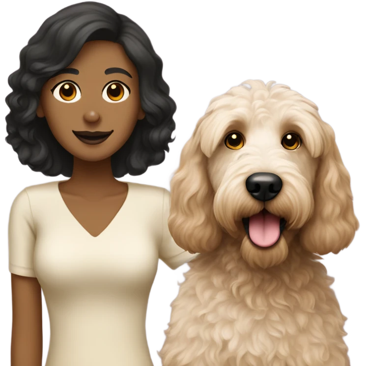 a labradoodle cream with a black nose with a indian lady emoji