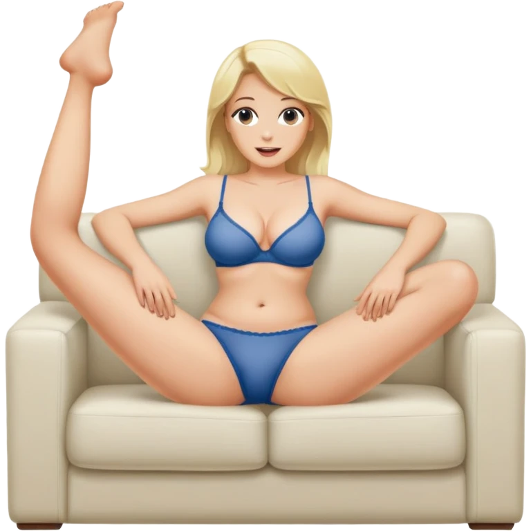fullbody realistic busty blonde topless buxom in undies sitting on couch in comfy
missionary legs up sfw emoji