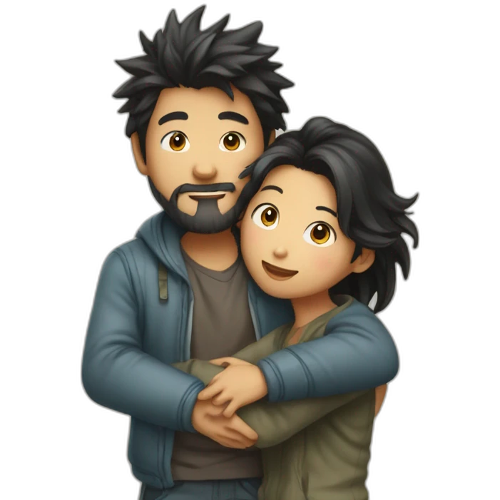 scruffy-boy-and-asian-gilr-hug emoji