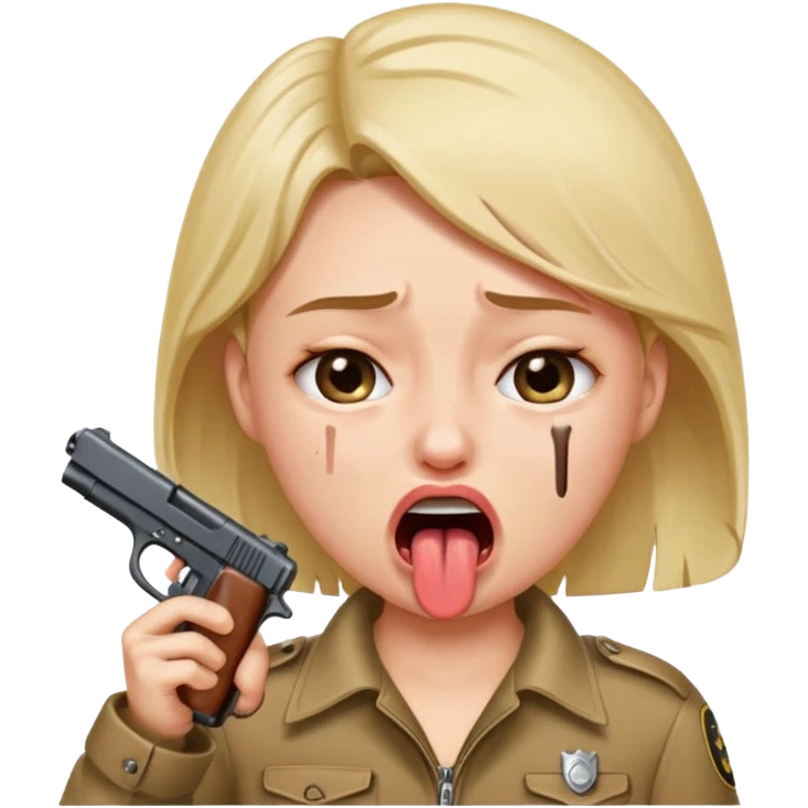 sticking out tongue and crying with gun pointed to head emoji