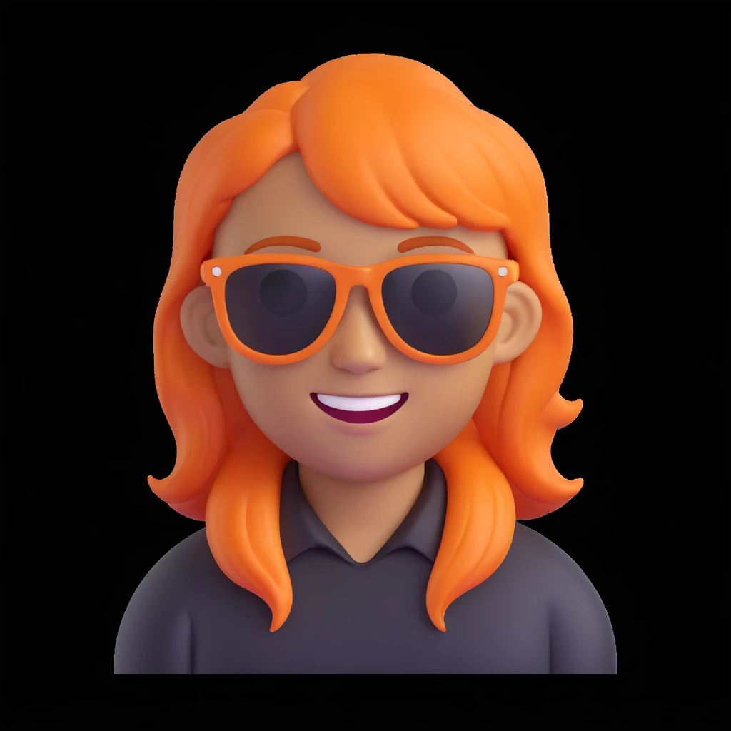 Ice Spice emoji with sunglasses, orange hair, confident smile emoji