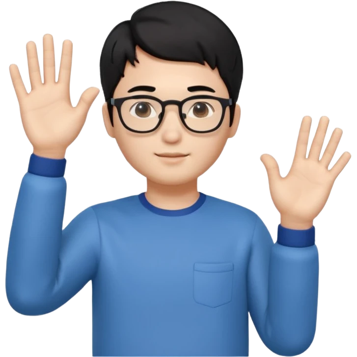 3D avatar of a Korean male frontend developer,
soft friendly expression,
short black hair with middle part,
one hand raised as if explaining,
clean and minimal style emoji
