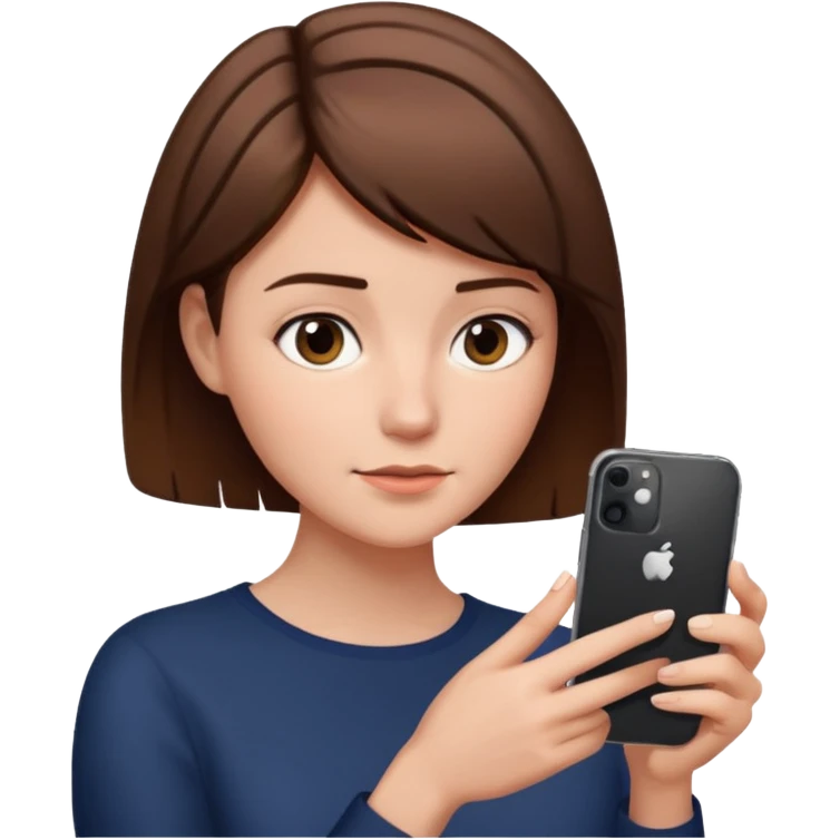 Mujer con pelo corto café viendo su iPhone 11 emoji