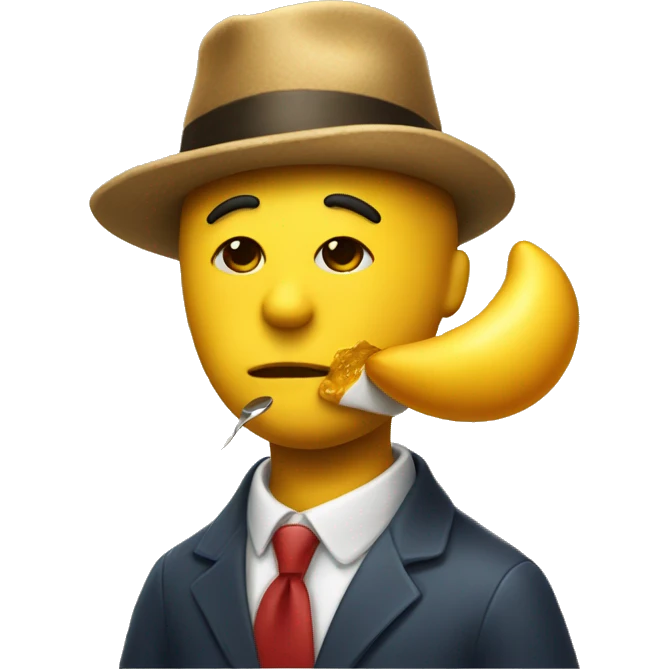 A yellow emoji who is wearing a italian hat, making a kiss and painting a painting emoji