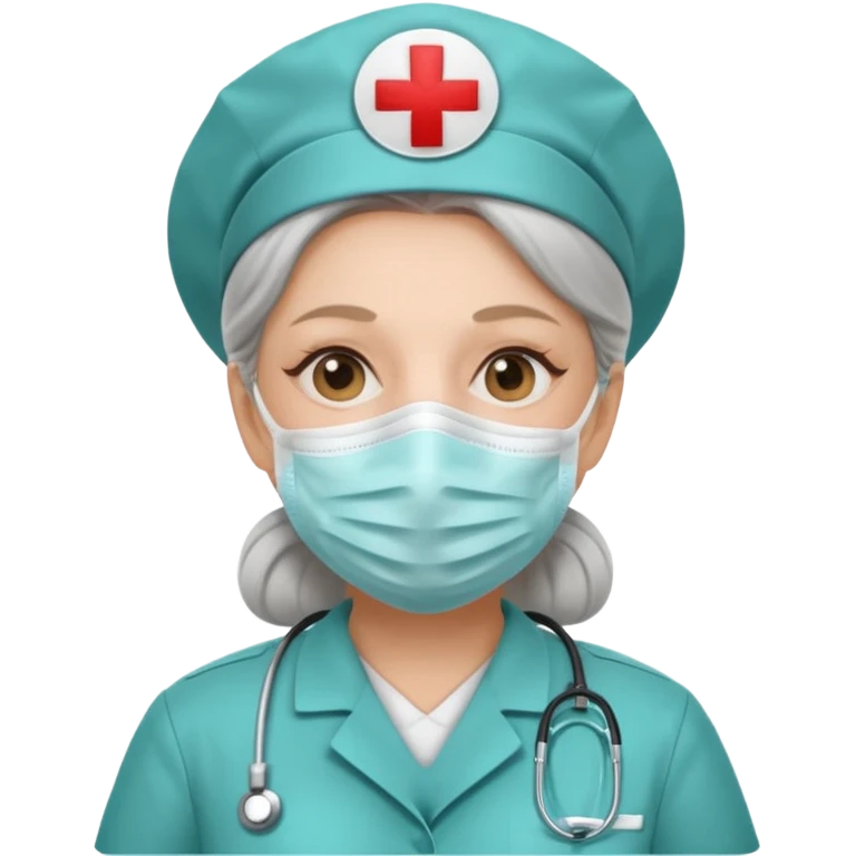 Old, female, wearing mask, solemn, nurse uniform
 emoji