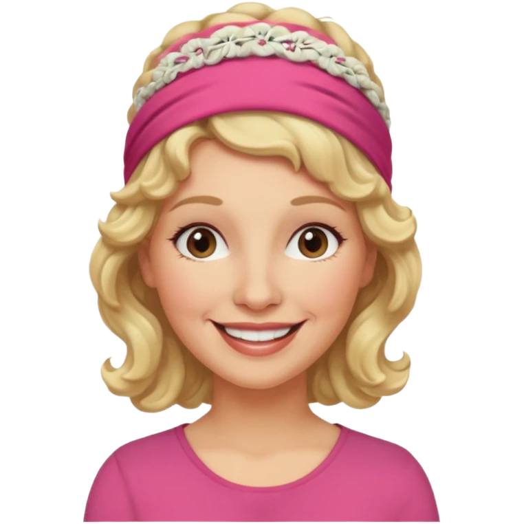 emoji of a woman in her 50s, curly blonde hair, wearing a headband, warm smile emoji