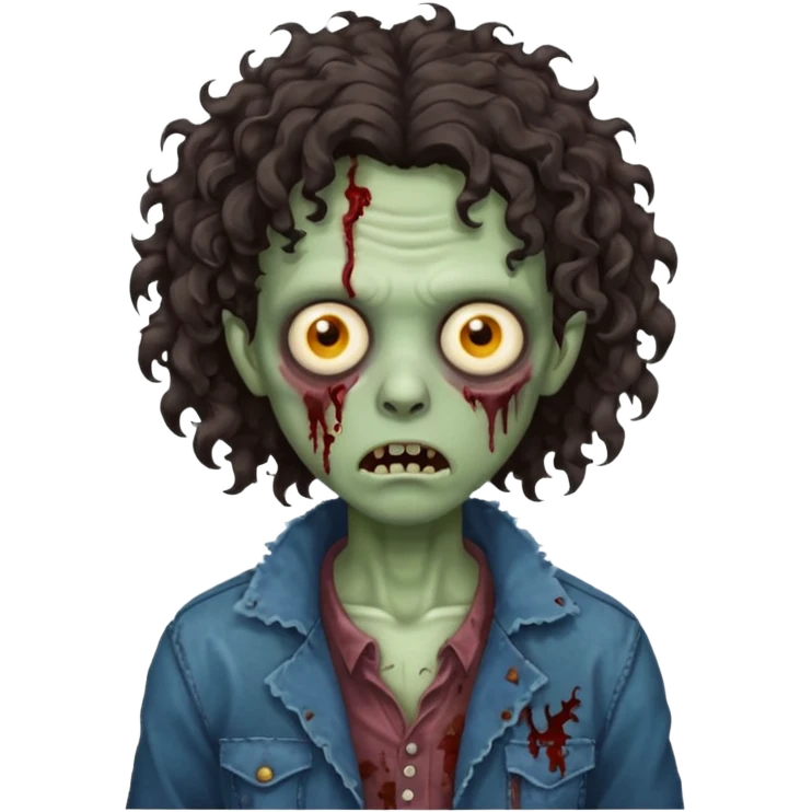 Zumbi de cabelo médio cacheado emoji