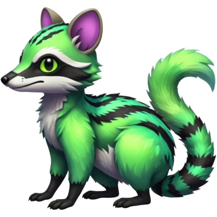 Iridescent Neon Green Civet-Numbat-Sergal-fusion-hybrid-animal-creature, full body emoji