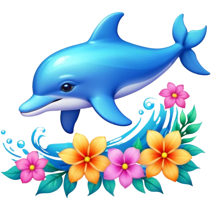 pretty dolphin with flowers emoji