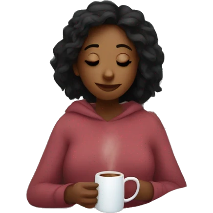 girl in bed by her window while it’s snowing outside drinking hot chocolate  emoji