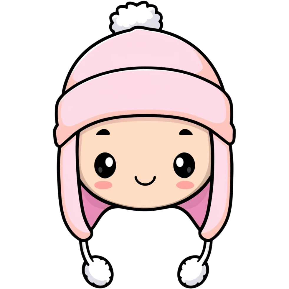 cute fluffy pastel pink winter hat with earflaps, super soft and plush emoji