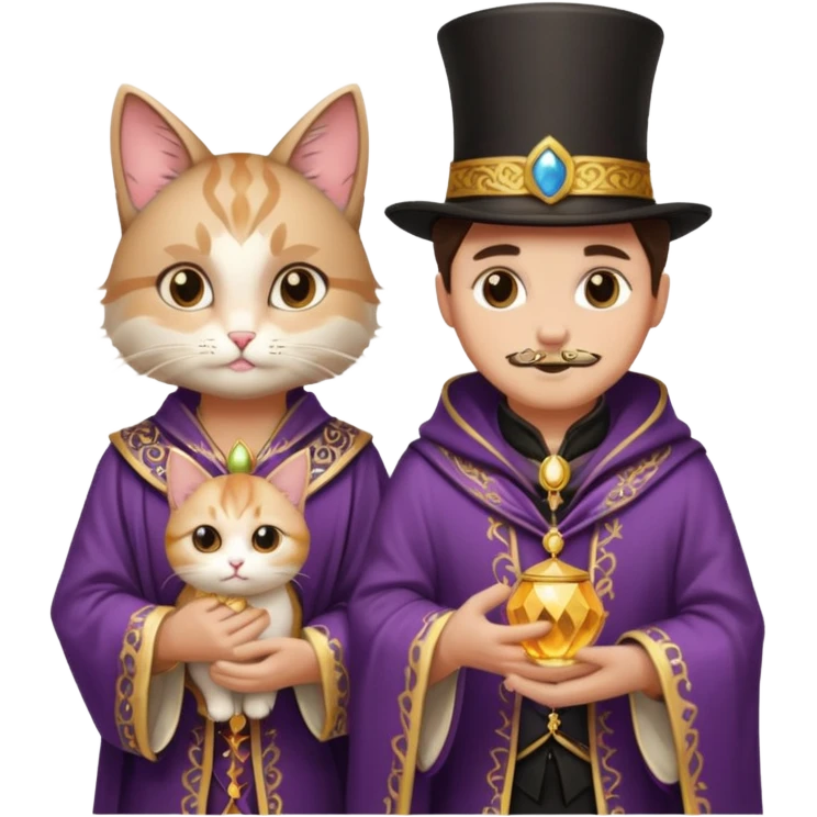 magician couple and their pet cat emoji