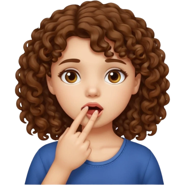 girl with curly brown hair who puts her finger in her mouth emoji