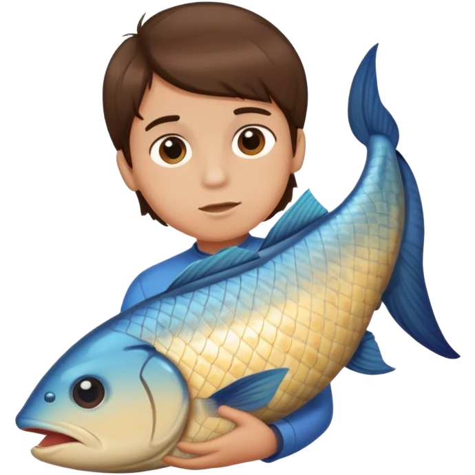 Boy brunette head on a fish lower body emoji