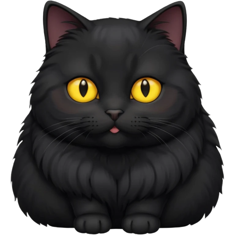 Un gato negro gordito con los ojos de color amarillos sentado emoji