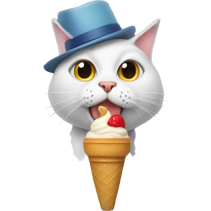 cat wearing hat and eat ice cream emoji