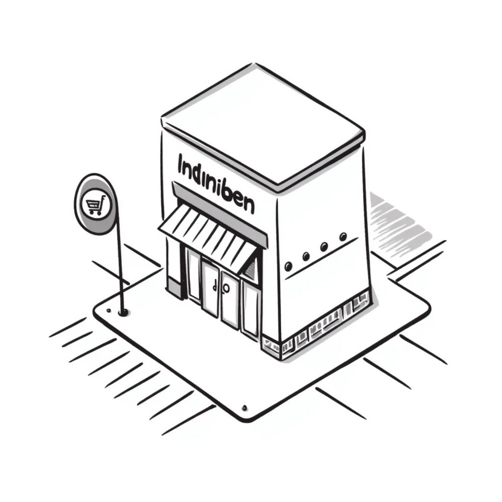 Isometric supermarket building with glass entrance, shopping cart return areas, and parking spaces emoji