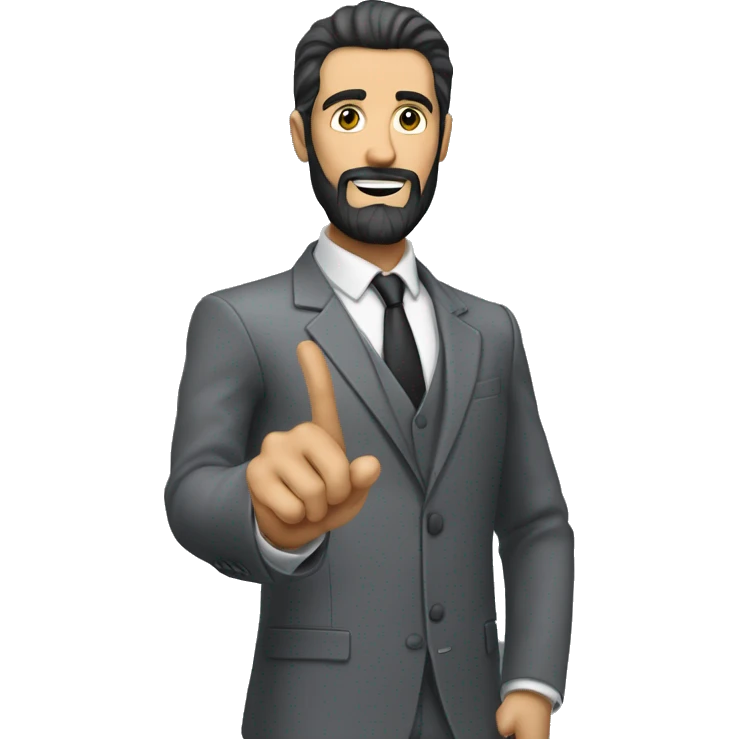 a white an in a grey suit with a dark beard and hair slick back holding his index finger up like he's explaining something emoji