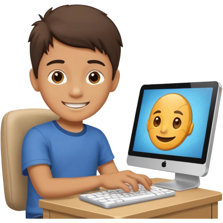 Boy playing on scratch website computer emoji