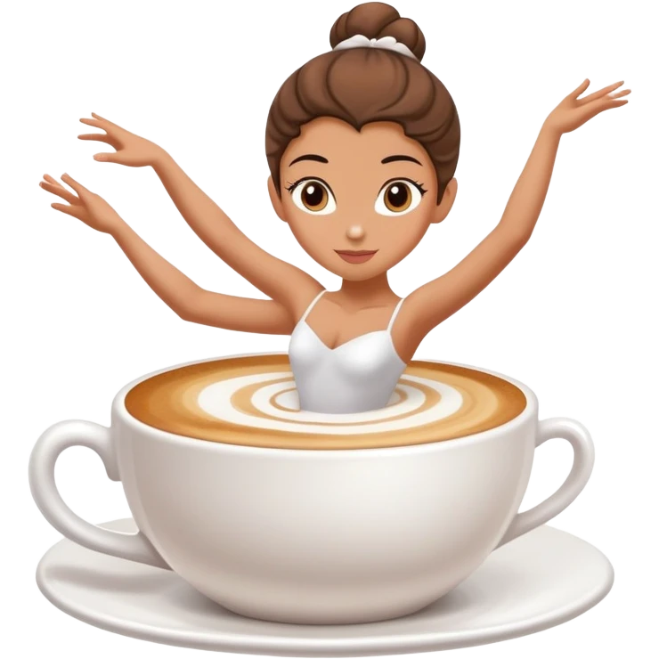 Ballerina dancer emerging from cappuccino foam, graceful pose, coffee cup emoji