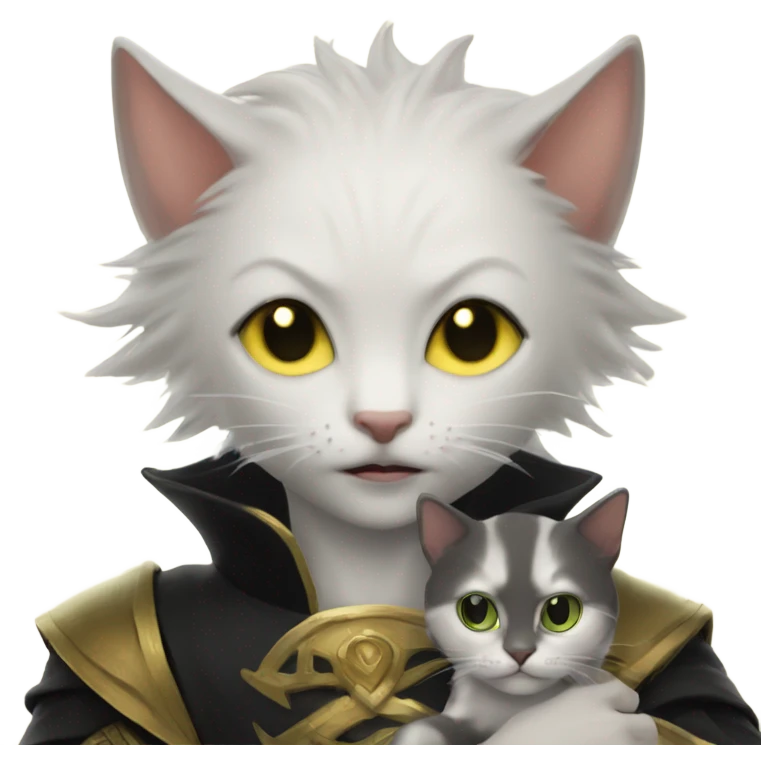 A pale sun warlock who is holding a kitten emoji