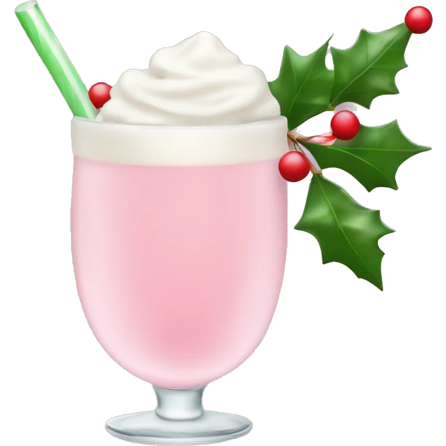 pastel pink christmas drink, with mistletoe on the top of it emoji