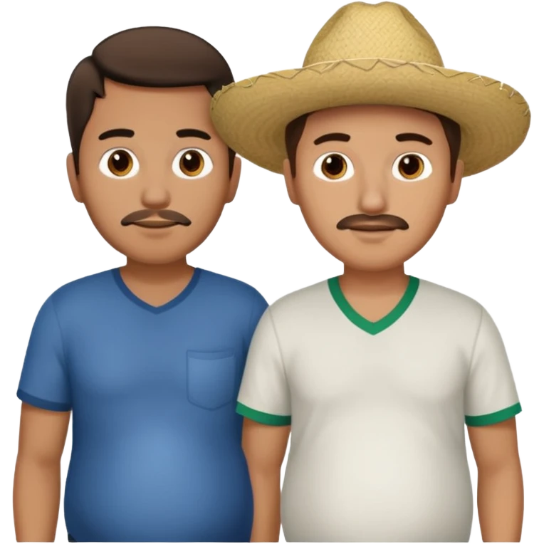 two men standing besides each other. 1 man is white, and the other man is mexican and pregnant. emoji