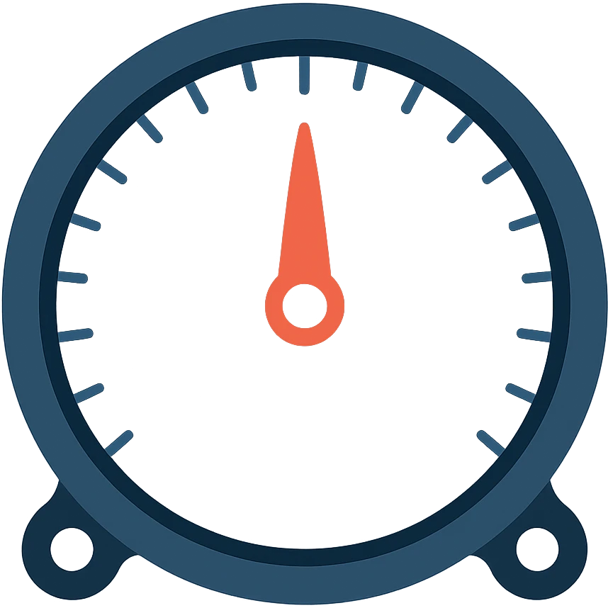 Create a depth meter gauge in emoji style with no numbers. The design should be simple, clear, and a bit dark blue. The background should be transparent. emoji