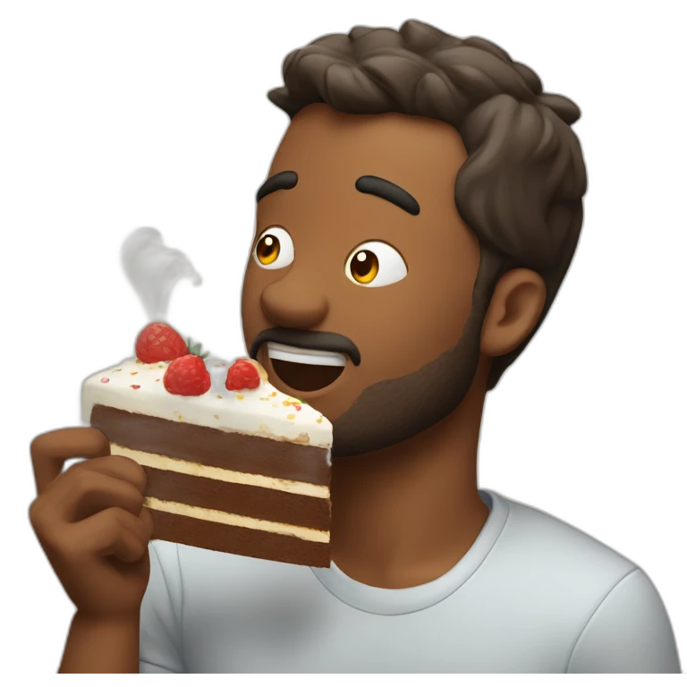 man eating cake with a beer in his head emoji