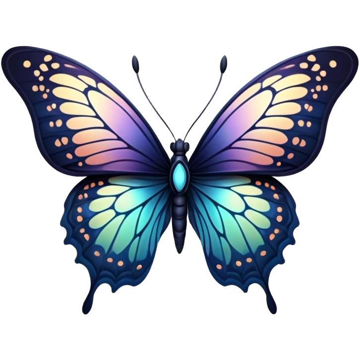 Dark, glowing, bio-luminescent butterfly, with intricate patterns, detailed markings emoji