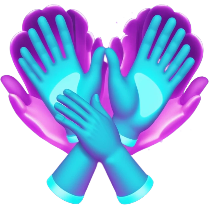 futuristic glowing clapping hands, purple and cyan glow, dark background emoji