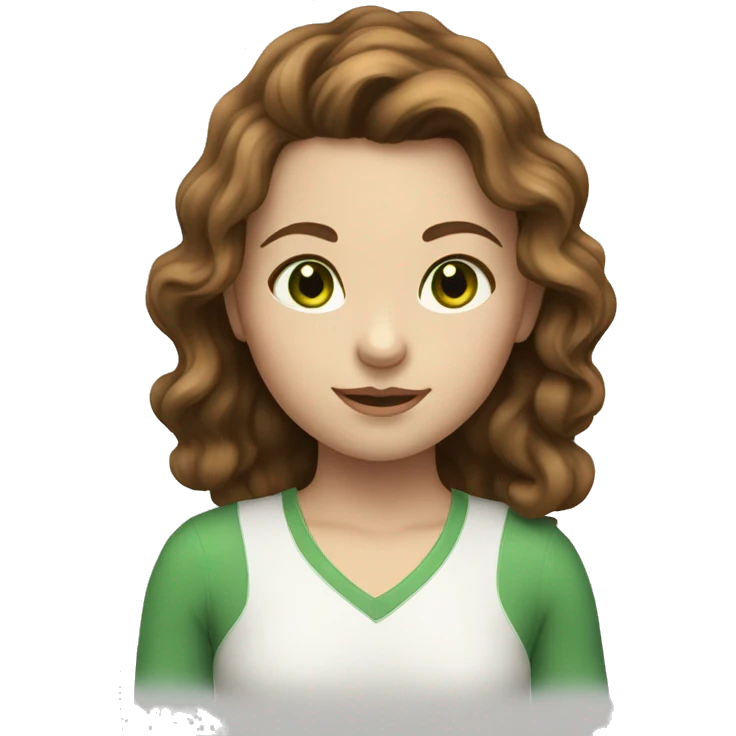 A girl with brown wavy hair, green eyes and white skin emoji