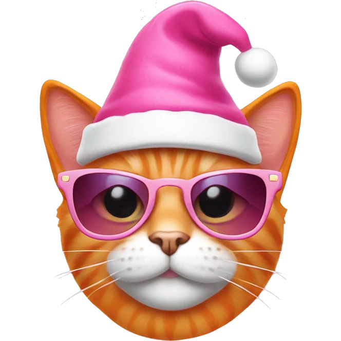 orange cat with pink santa hat and sunglassess emoji