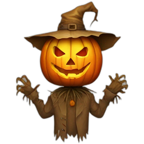 evil scarecrow with jack o lantern head dj emoji