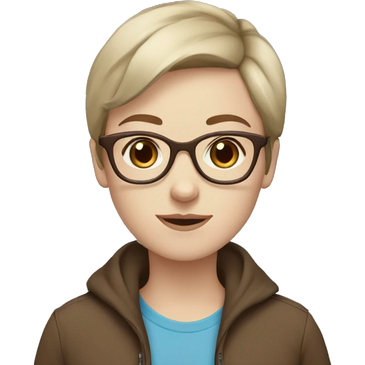 Pale girl with blue eyes, brown framed glasses and brown short hair  emoji