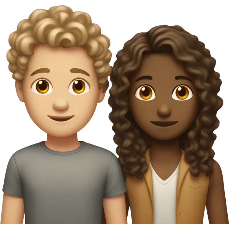 Brown girl with straight hair and white boy with curly brown hair  emoji