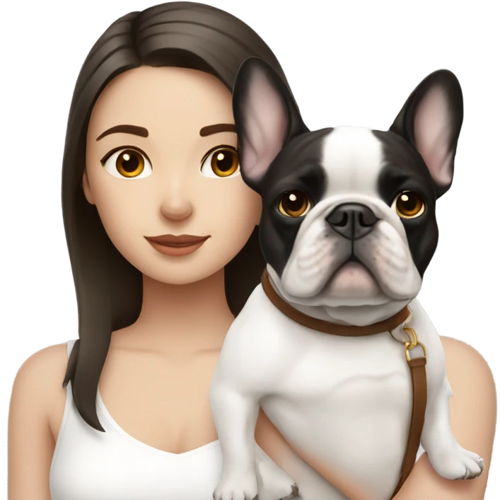 Brunette girl and a white french bulldog emoji