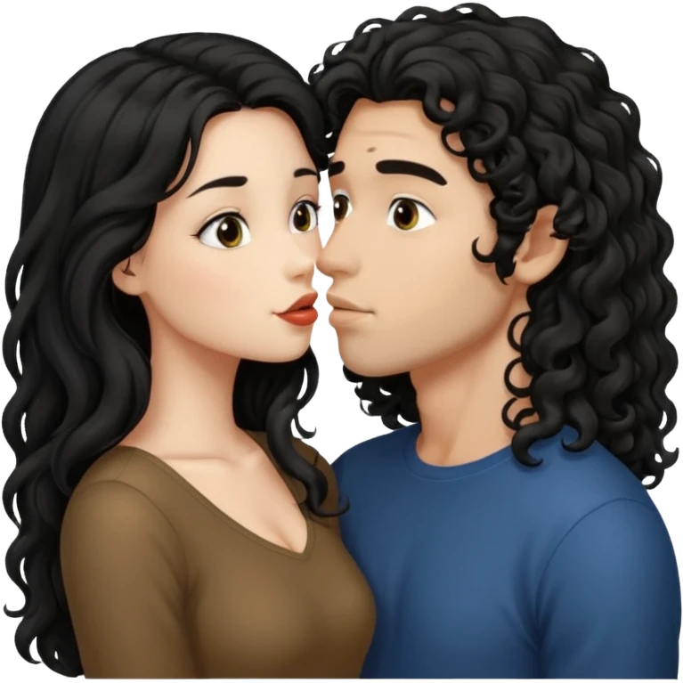 Beautiful girl have straight long hair kissing with guy that have curly brown hair  emoji