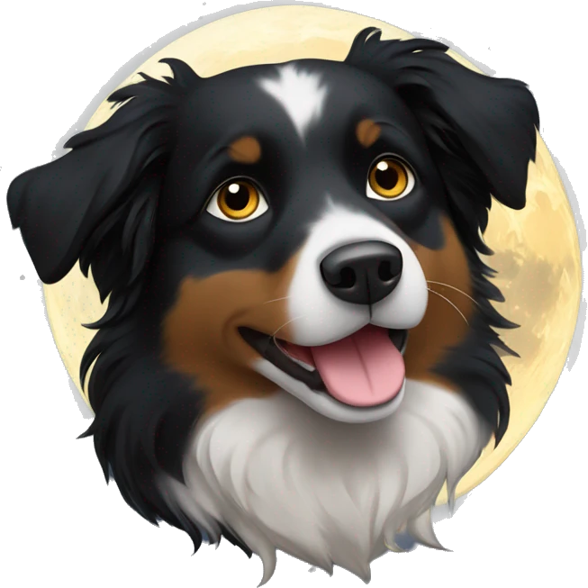 Small black australian shepherd dog with moon and stars  emoji