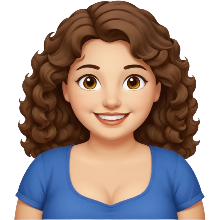 30 yr old italian woman, chubby, brown wavy hair, big brown eyes, huge smile, fancy dress, no bangs, t shirt emoji
