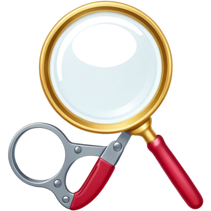 Jewelry art icon. A ring with a golden ruby through magnifying glass and pliers. Minimalistic style, clean lines, transparent background. emoji