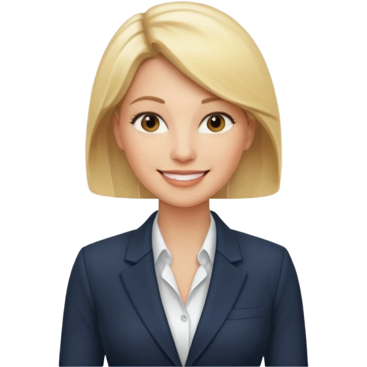 blonde female CEO in her thirties, smiling, professional attire emoji
