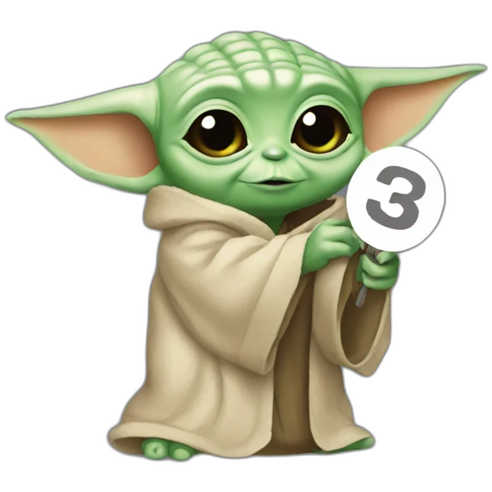 Baby Yoda holding a number 3 sign emoji