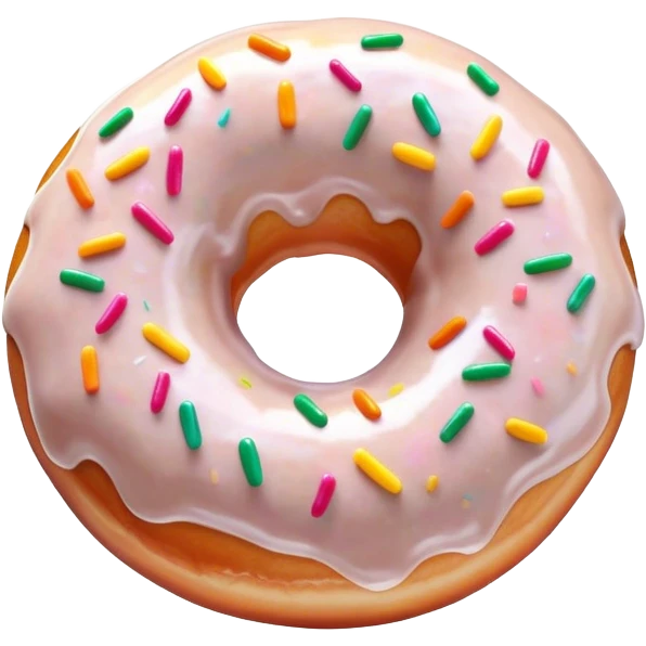 Cinematic Realistic Donut Dessert Emoji, depicted as a fluffy glazed donut with colorful sprinkles rendered with detailed textures and playful, warm lighting. emoji