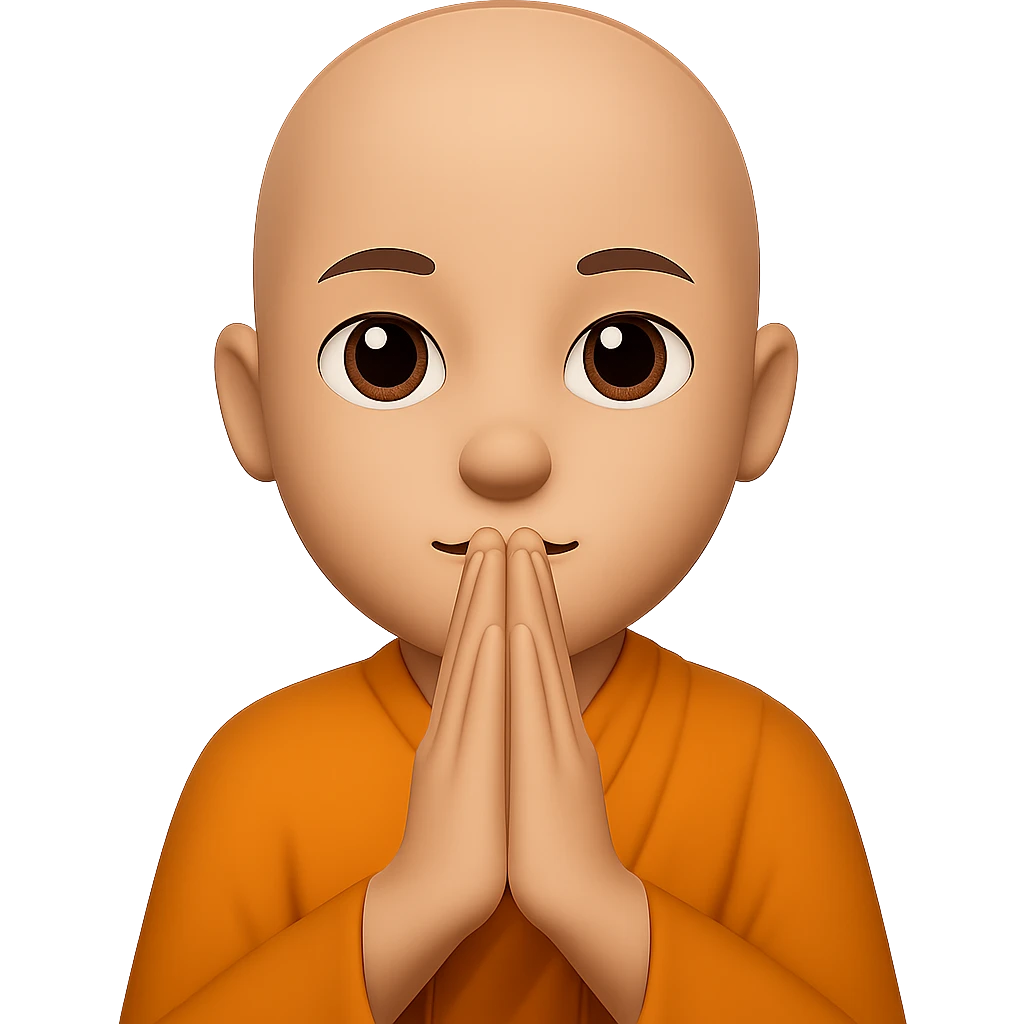 Combine the face of a monk and praying hands into one emoji, with the monk's face and hands folded in front, in the style of emoji style. Remove the background. emoji