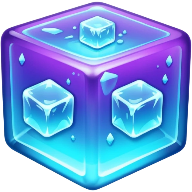 glowing ice cube, neon cyan highlights, purple neon accents. emoji