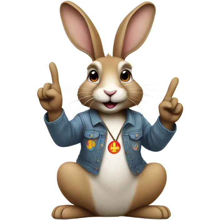 Hippie European Rabbit giving the peace sign emoji